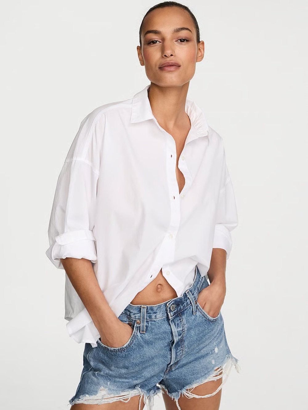 NWT Victoria's Secret Heritage Cotton Button-Front Sleepshirt Classic White Top